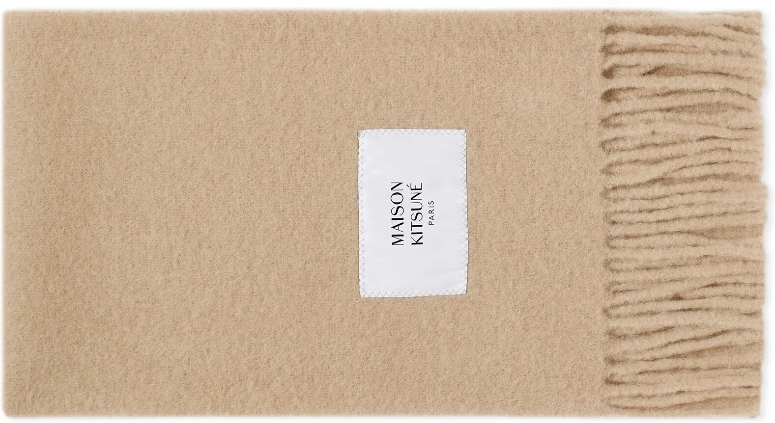 Maison Kitsuné Men's Baby Alpaca Plain Scarf in Dark Beige