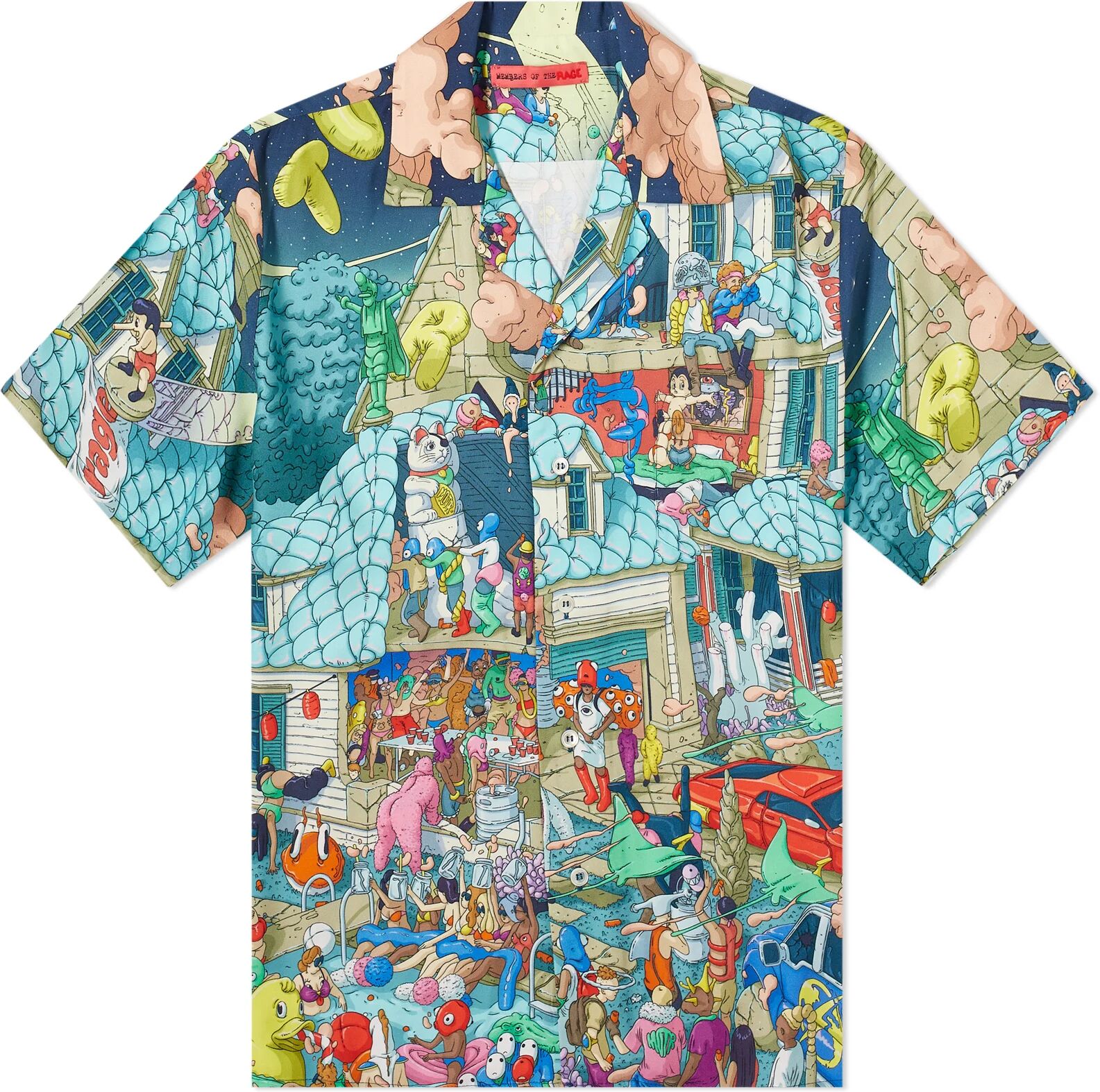 Members of the Rage Men's Party Vacation Shirt in Custom Made Motr Party Print, Size Large