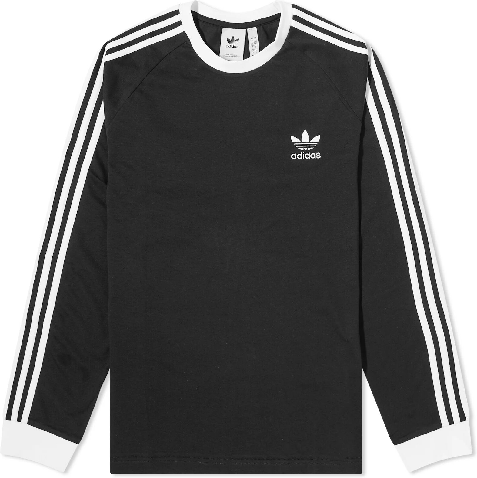 Adidas Men's Long Sleeve 3 Stripe T-Shirt in Black, Size Small