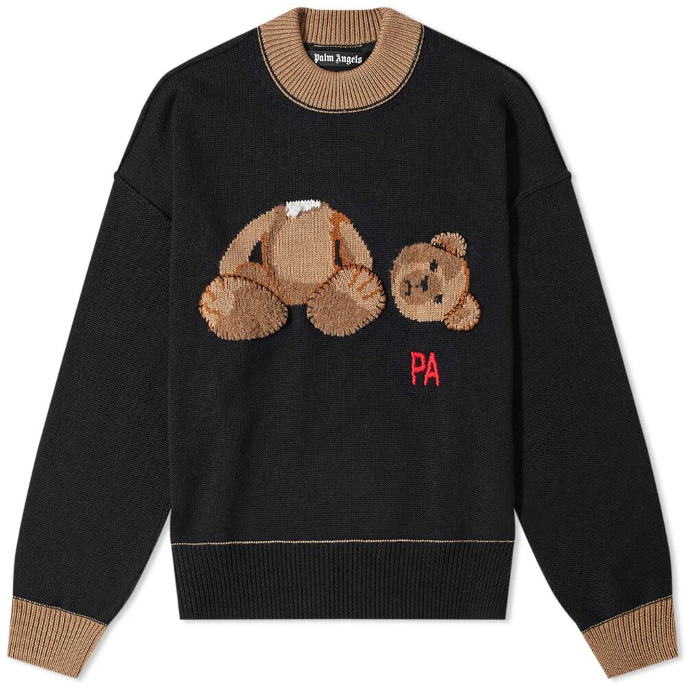 Palm Angels Men's Kill the Bear Crew Knit in Black/Brown, Size Small