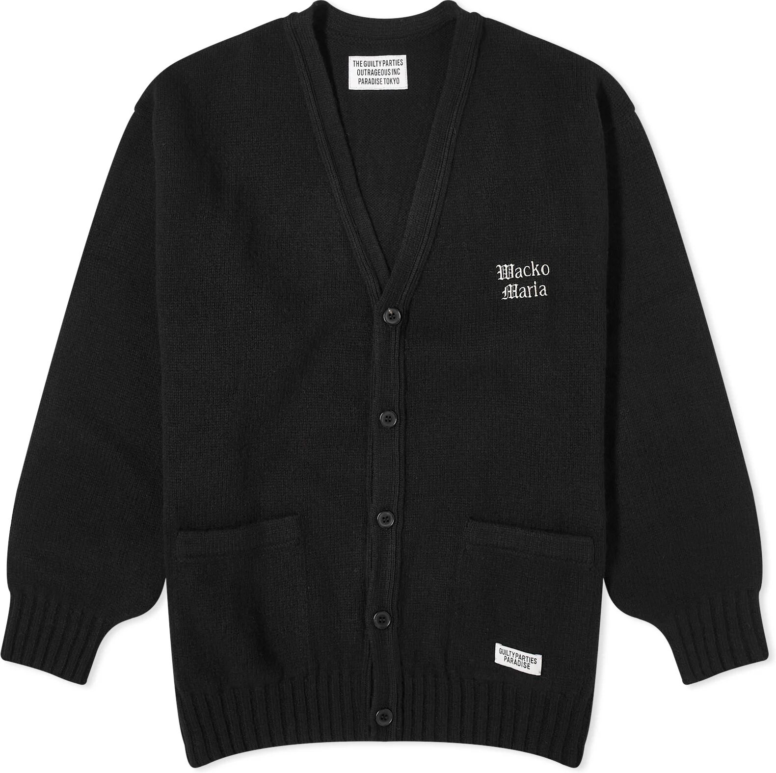 Wacko Maria Men's Classic Knitted Cardigan in Black, Size Small