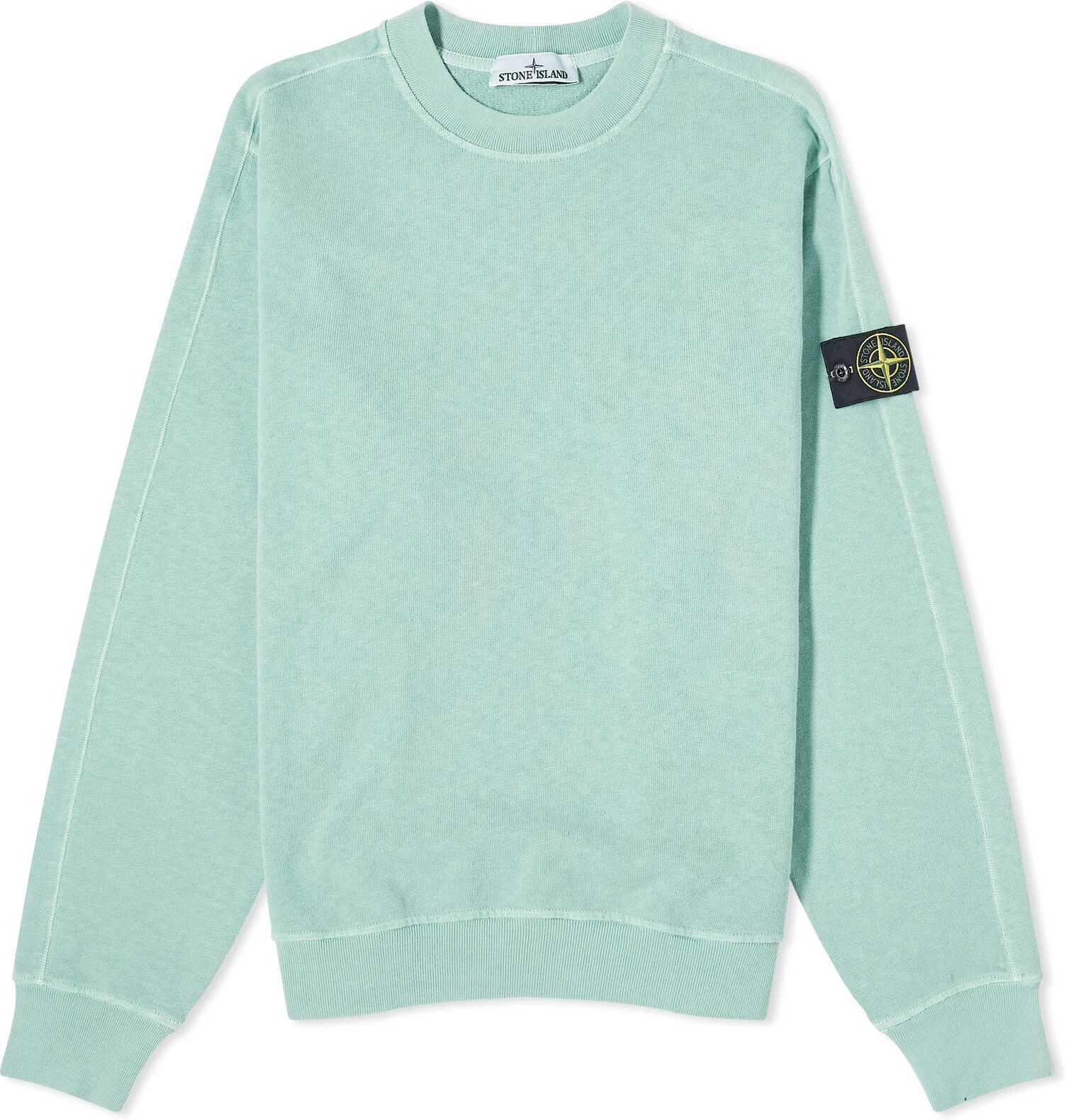 Stone Island Men's Garment Dyed Malfile Crew Sweat in Light Green, Size XX-Large