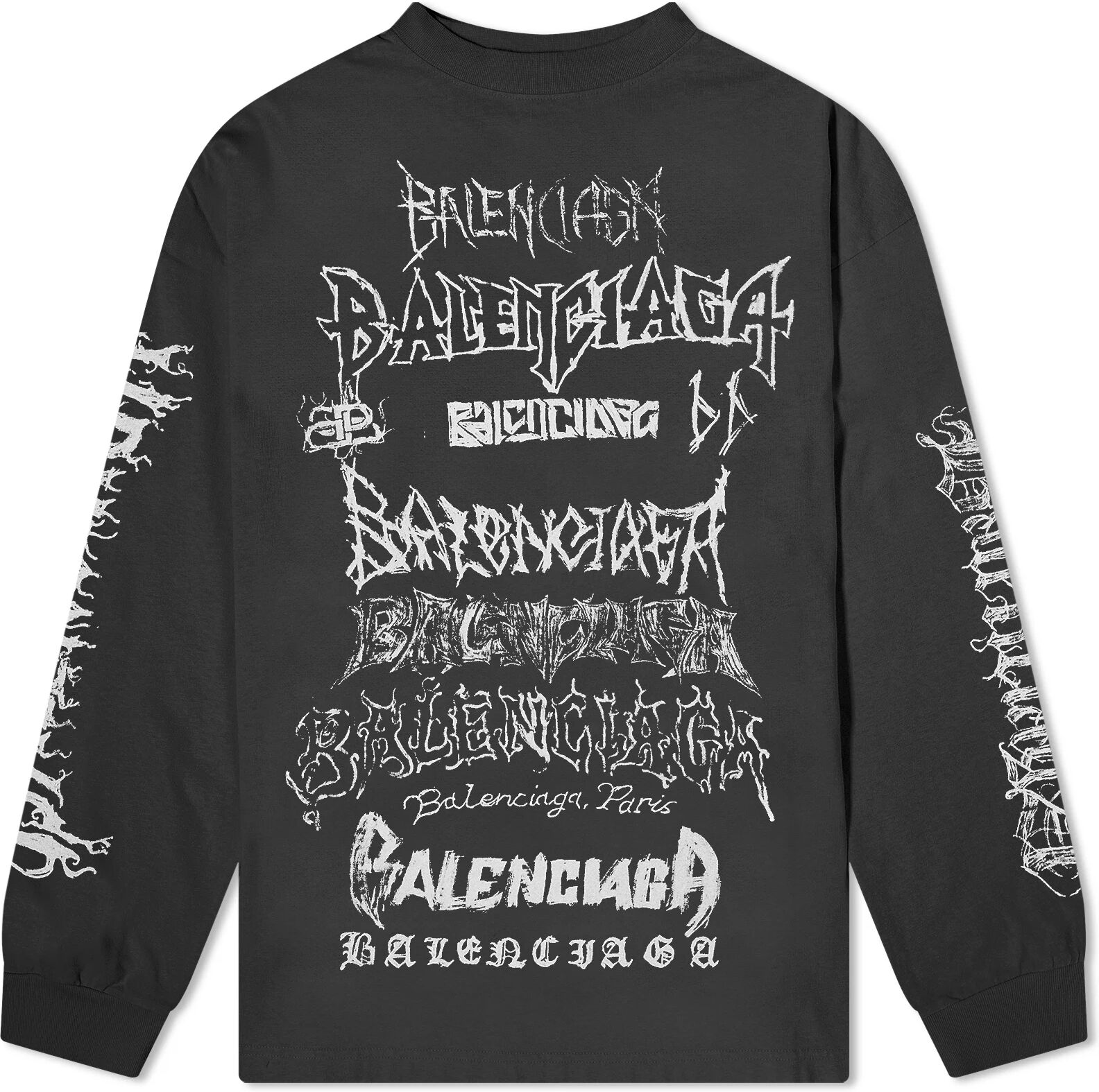 Balenciaga Men's Metal Logo Long Sleeve T-Shirt in Faded Black/White, Size Small