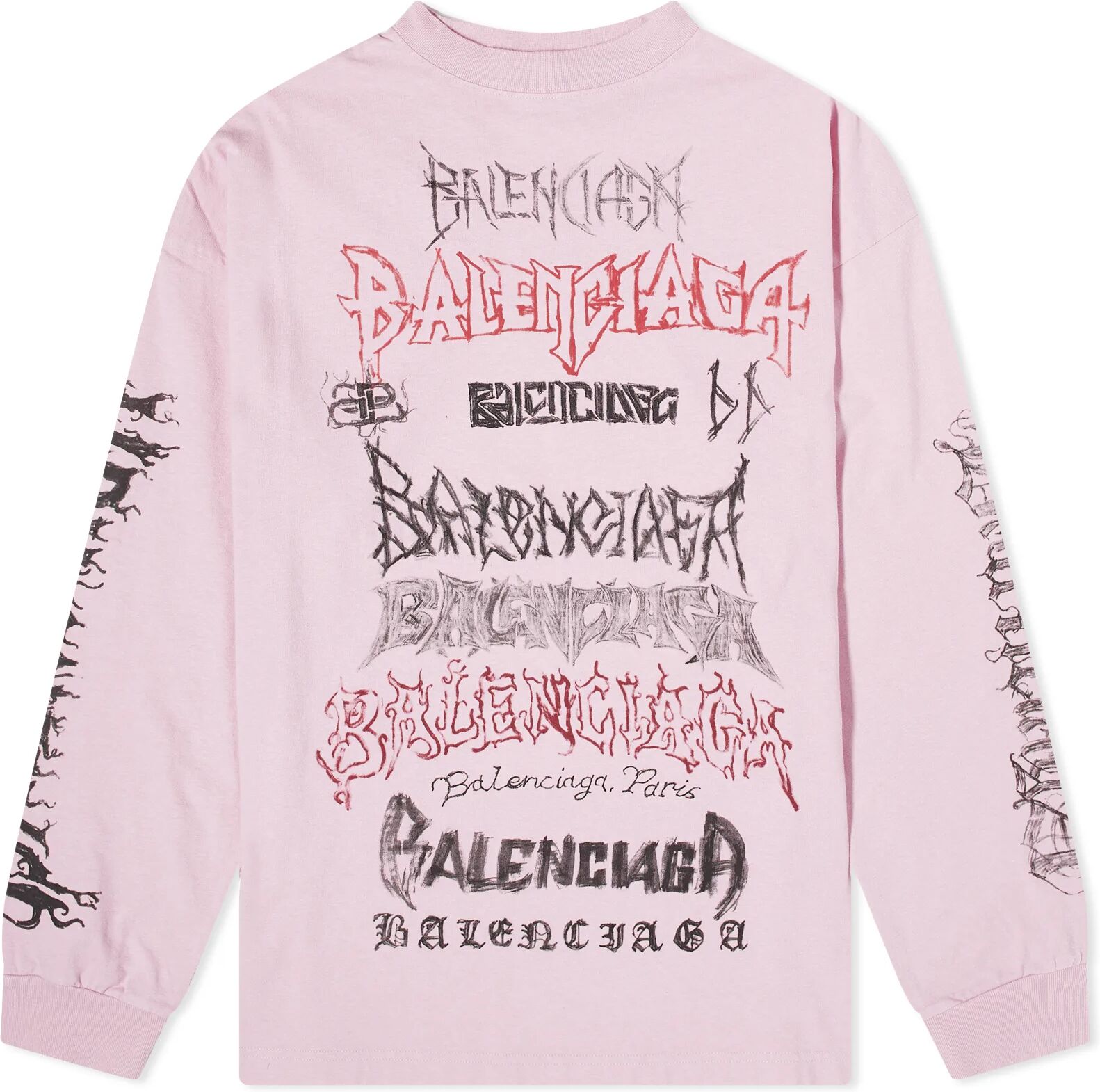 Balenciaga Men's Metal Logo Long Sleeve T-Shirt in Pink/Black/Red, Size Small