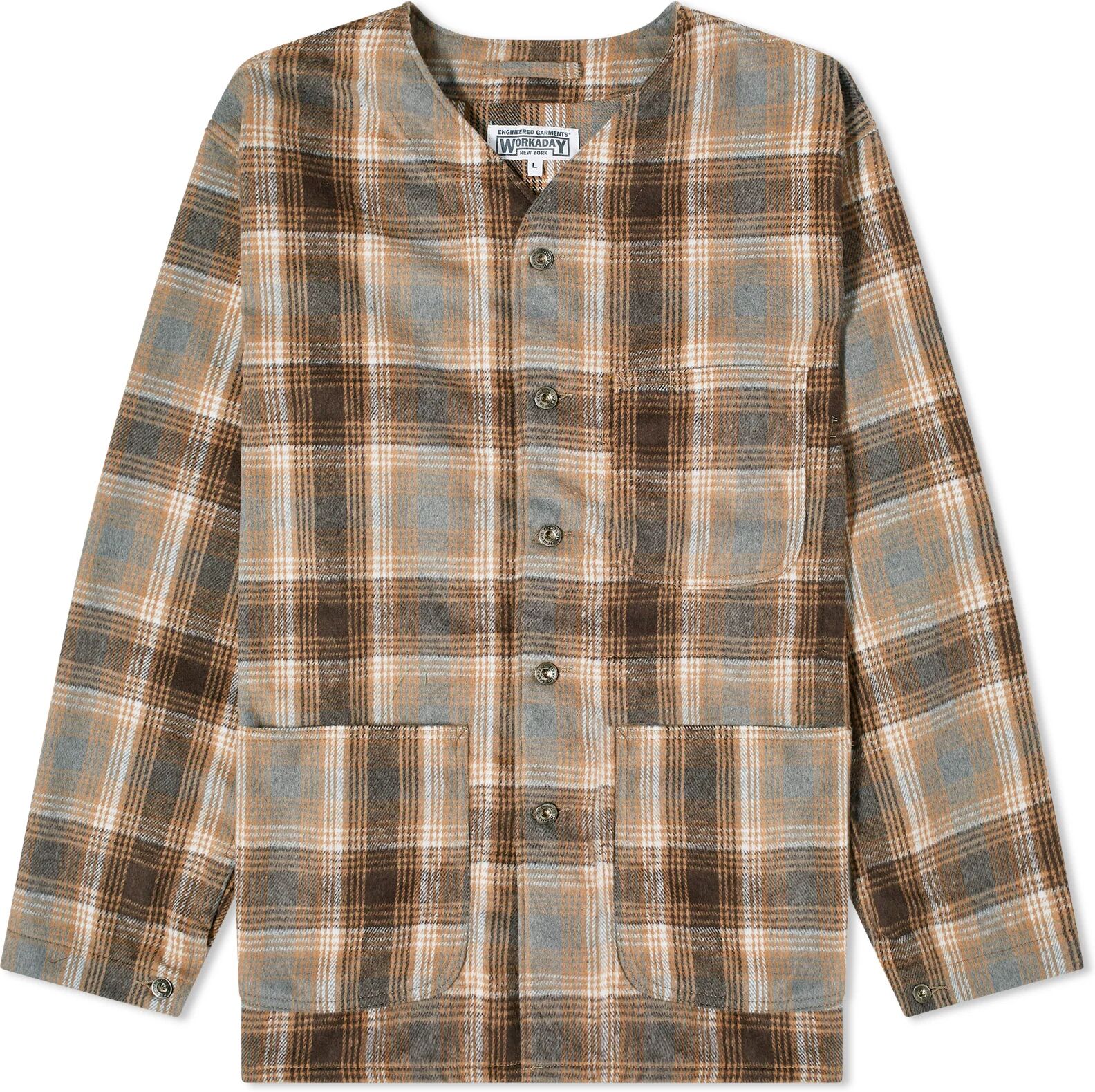 Engineered Garments Workaday Men's Engineer Jacket in Khaki/Brown Heavy Plaid, Size Large