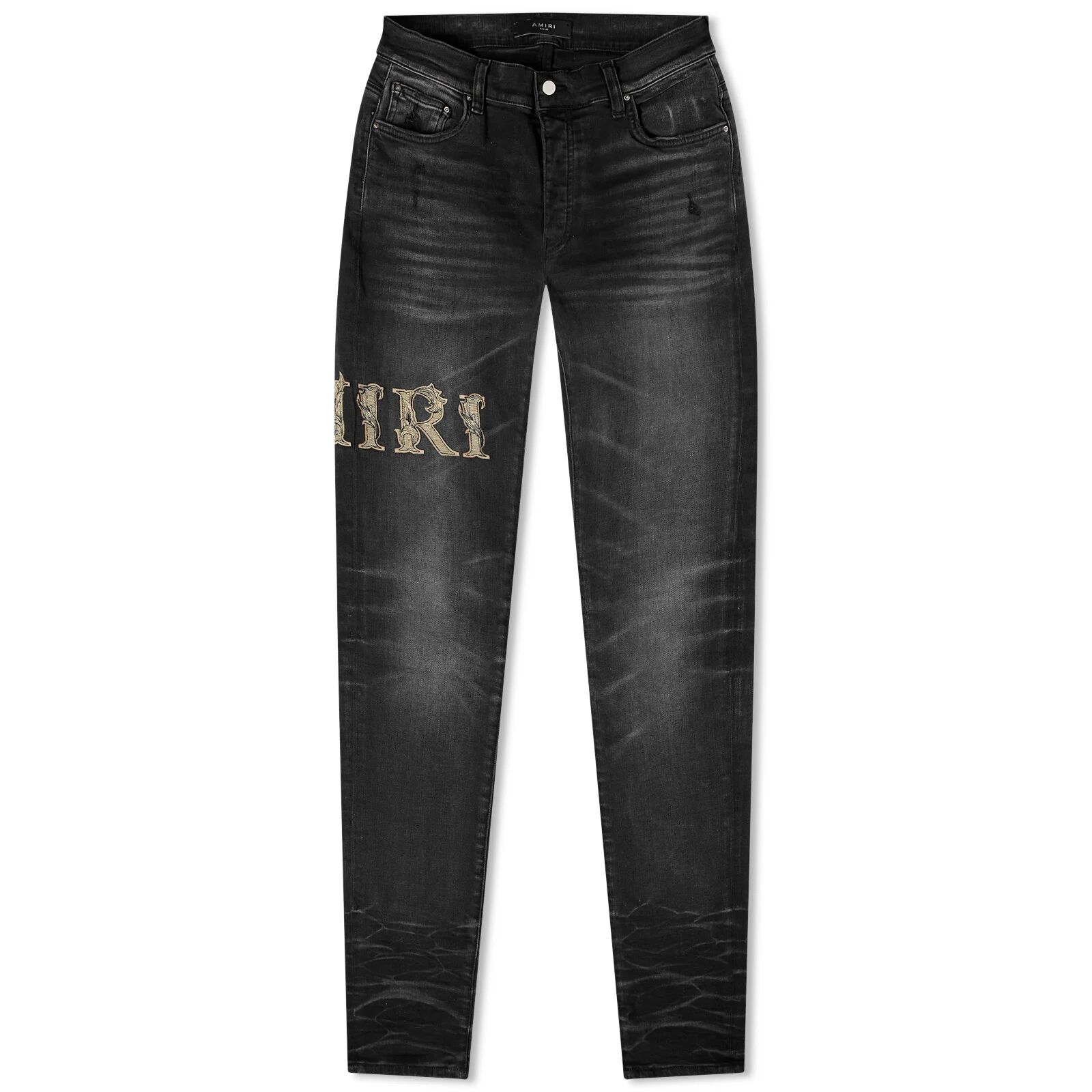 AMIRI Men's Baroque Varsity Logo Jeans in Faded Black, Size 32"