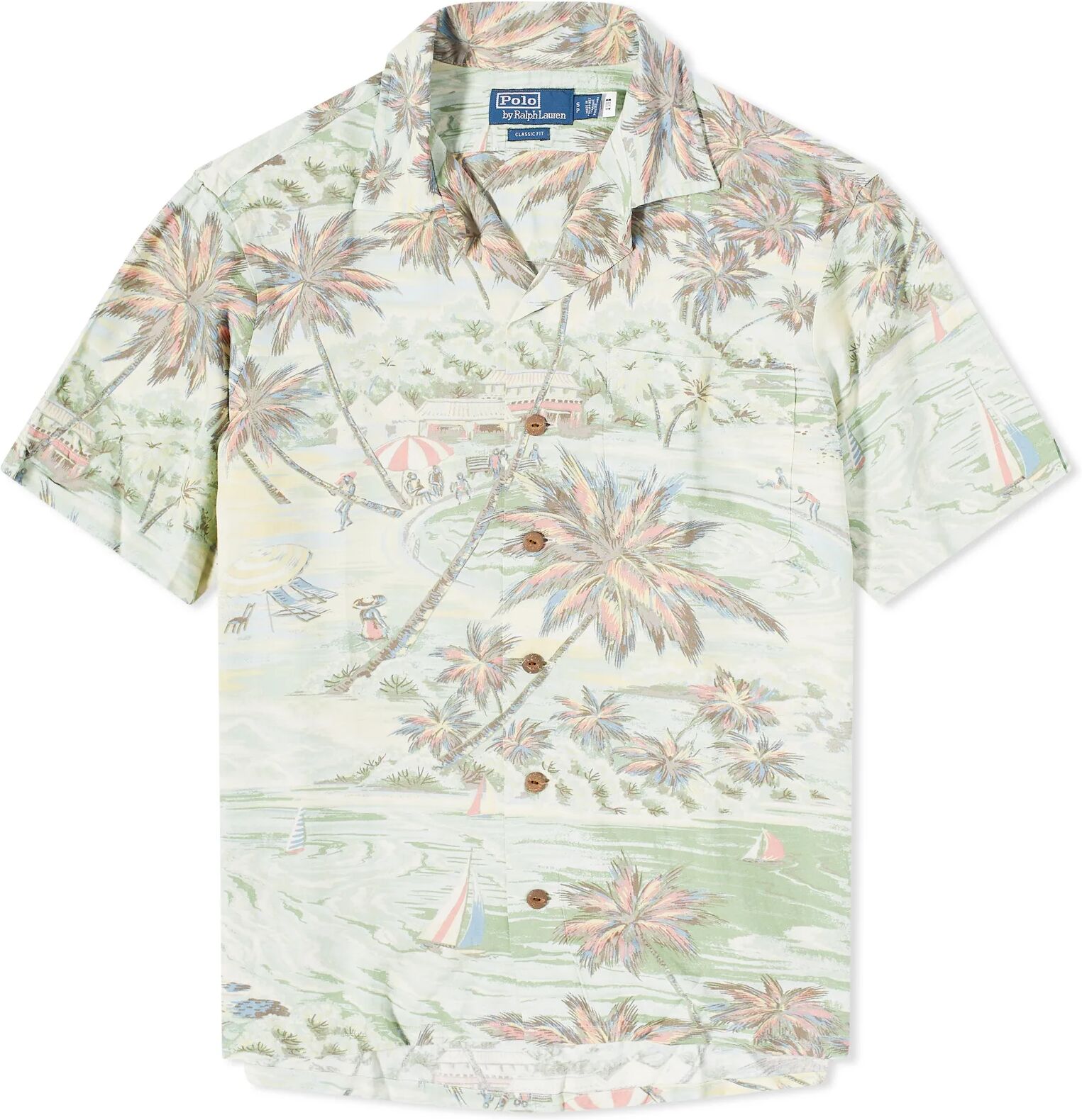 Polo Ralph Lauren Men's Palm Print Vacation Shirt in Hawaiian Beach Bazaar, Size Small