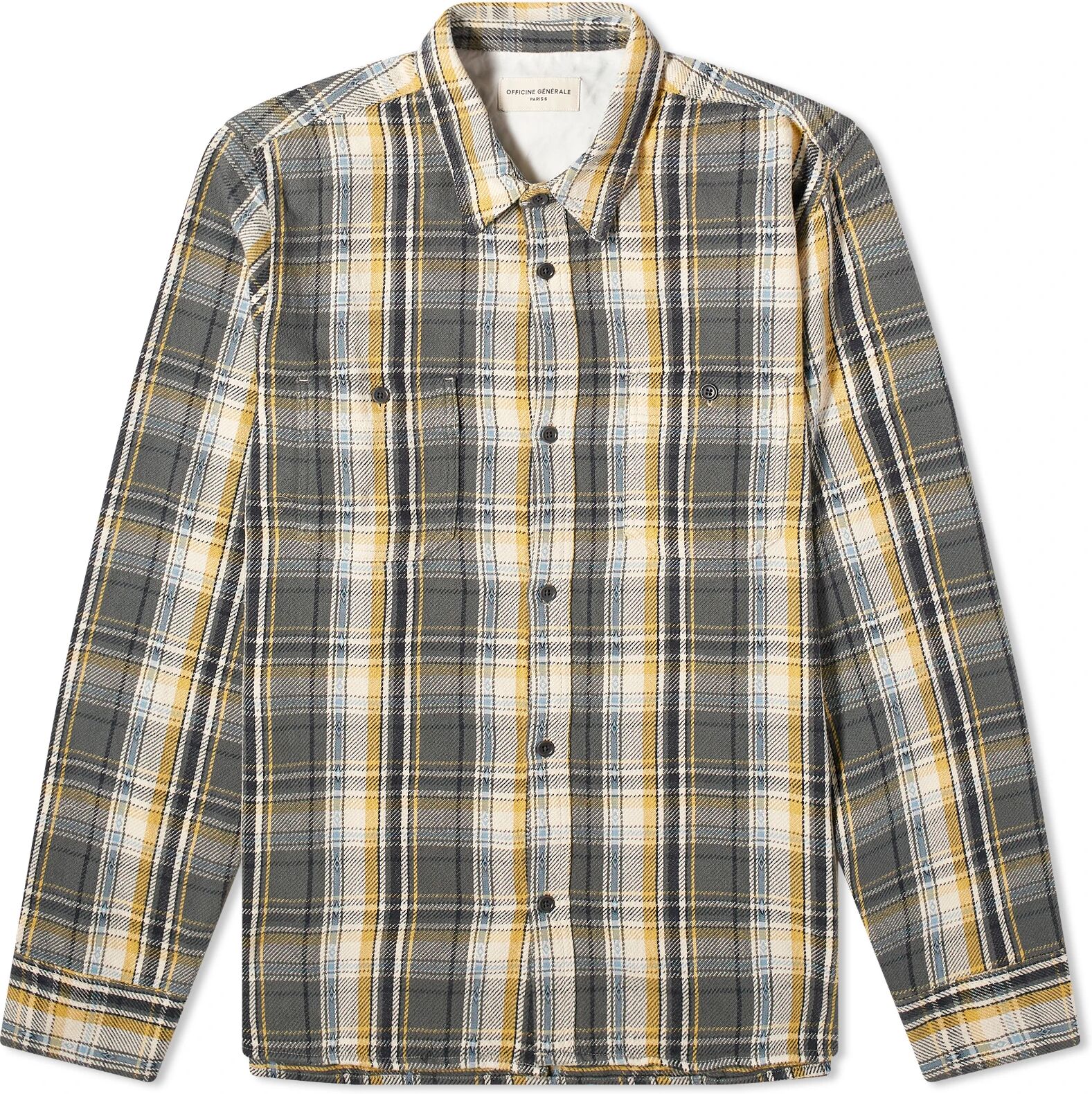 Officine Generale Men's Officine Générale Ahmad Indian Twill Check Shirt in Olive/Ecru/Mustard, Size Small