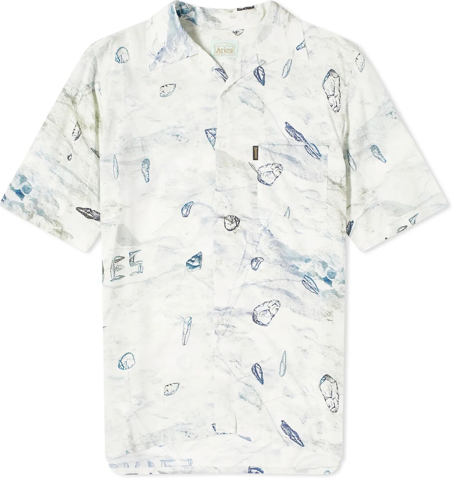 Aries Flints Hawaiian Shirt in White, Size Large