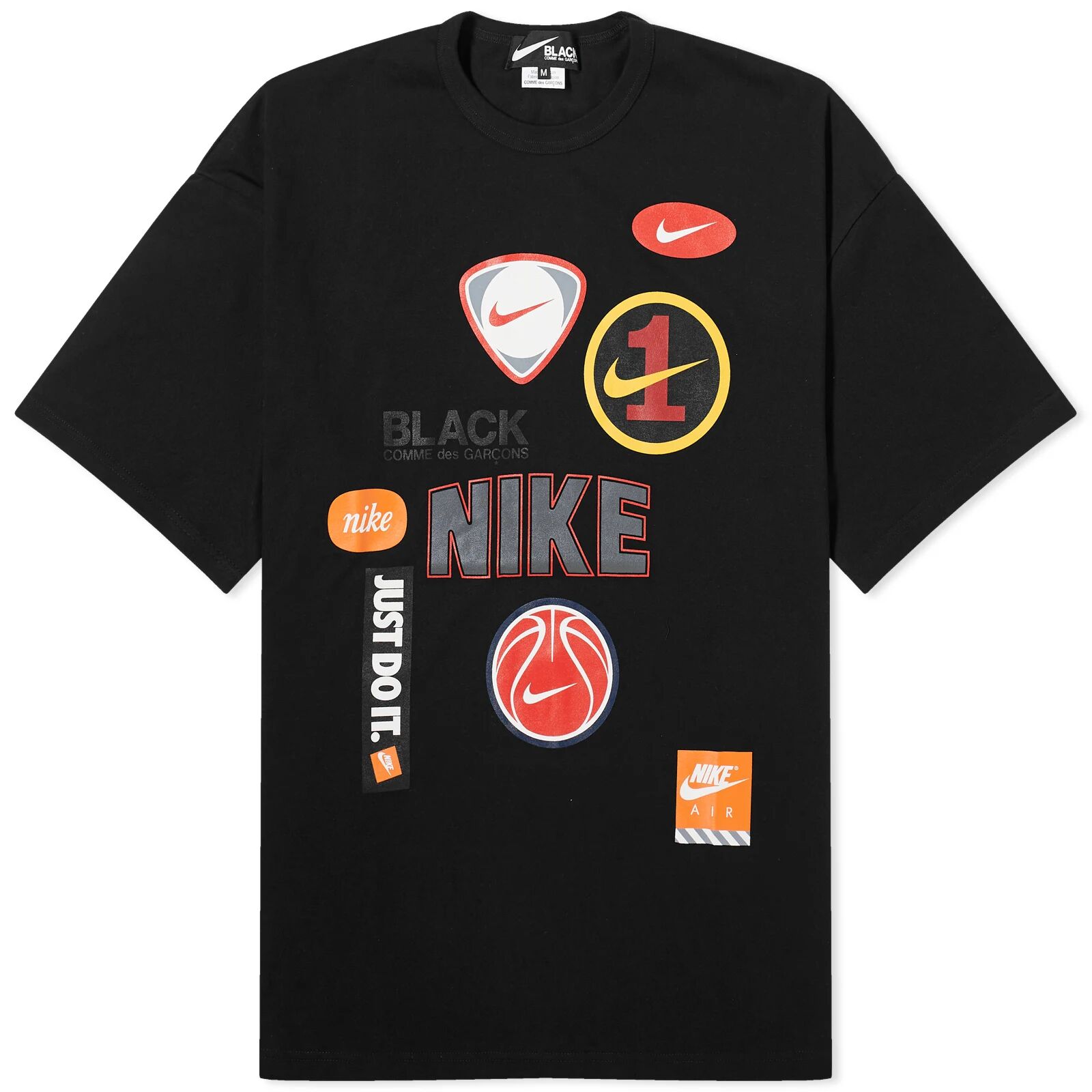 Comme des Garçons Black Comme des Garçons Men's x Nike Oversized Multi Logo Print Te in Black, Size Small
