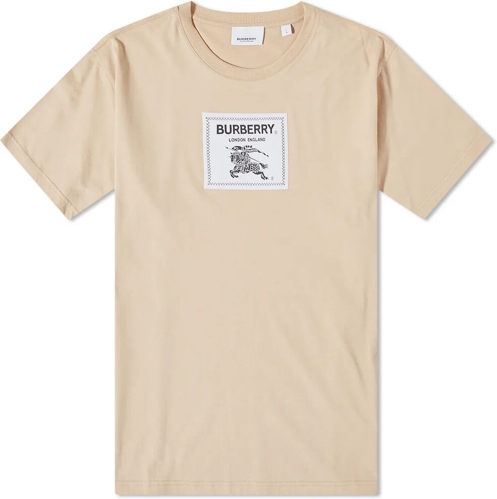 Burberry Men's Roundwood Label T-Shirt in Soft Fawn, Size X-Large