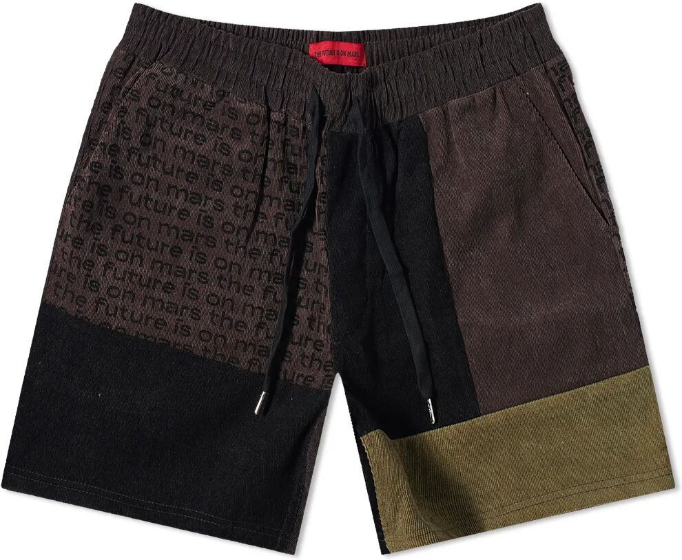 TFIOM Men's Corduroy Patchwork Shorts in Onyx Black/Brown, Size Medium