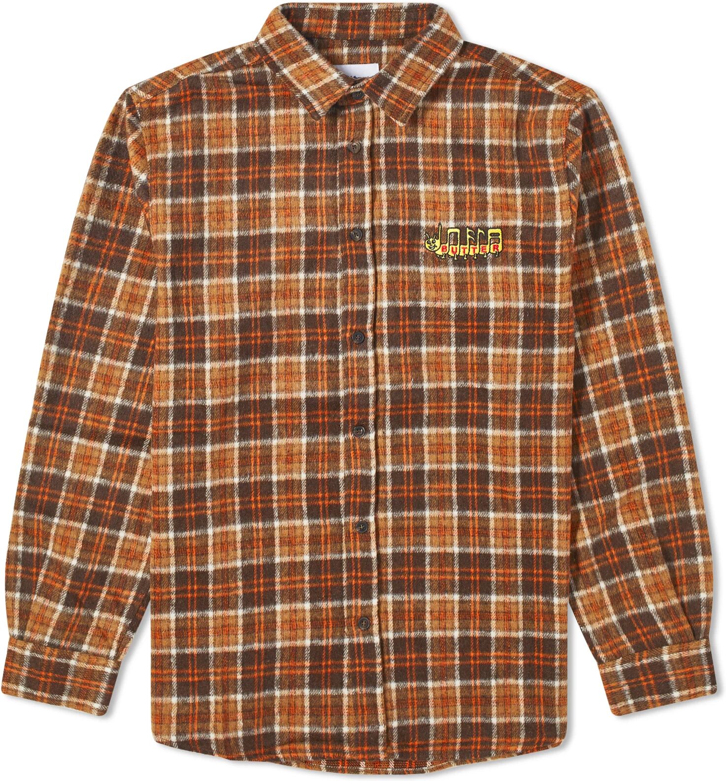 Butter Goods Men's Caterpillar Plaid Flannel Shirt in Brown/Orange, Size Medium