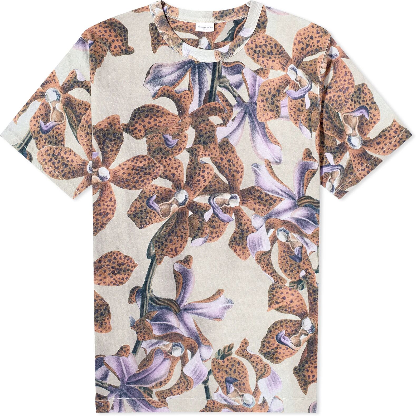 Dries Van Noten Men's Heer Floral Print T-Shirt in Cement, Size Medium