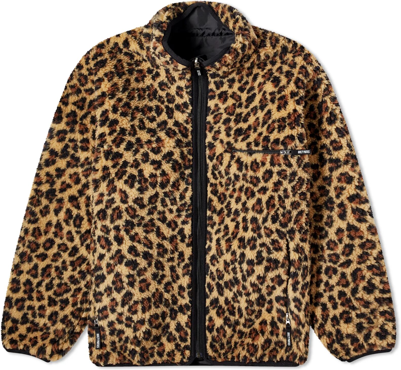 Wacko Maria Men's Reversible Leopard Fleece Jacket in Beige, Size X-Large