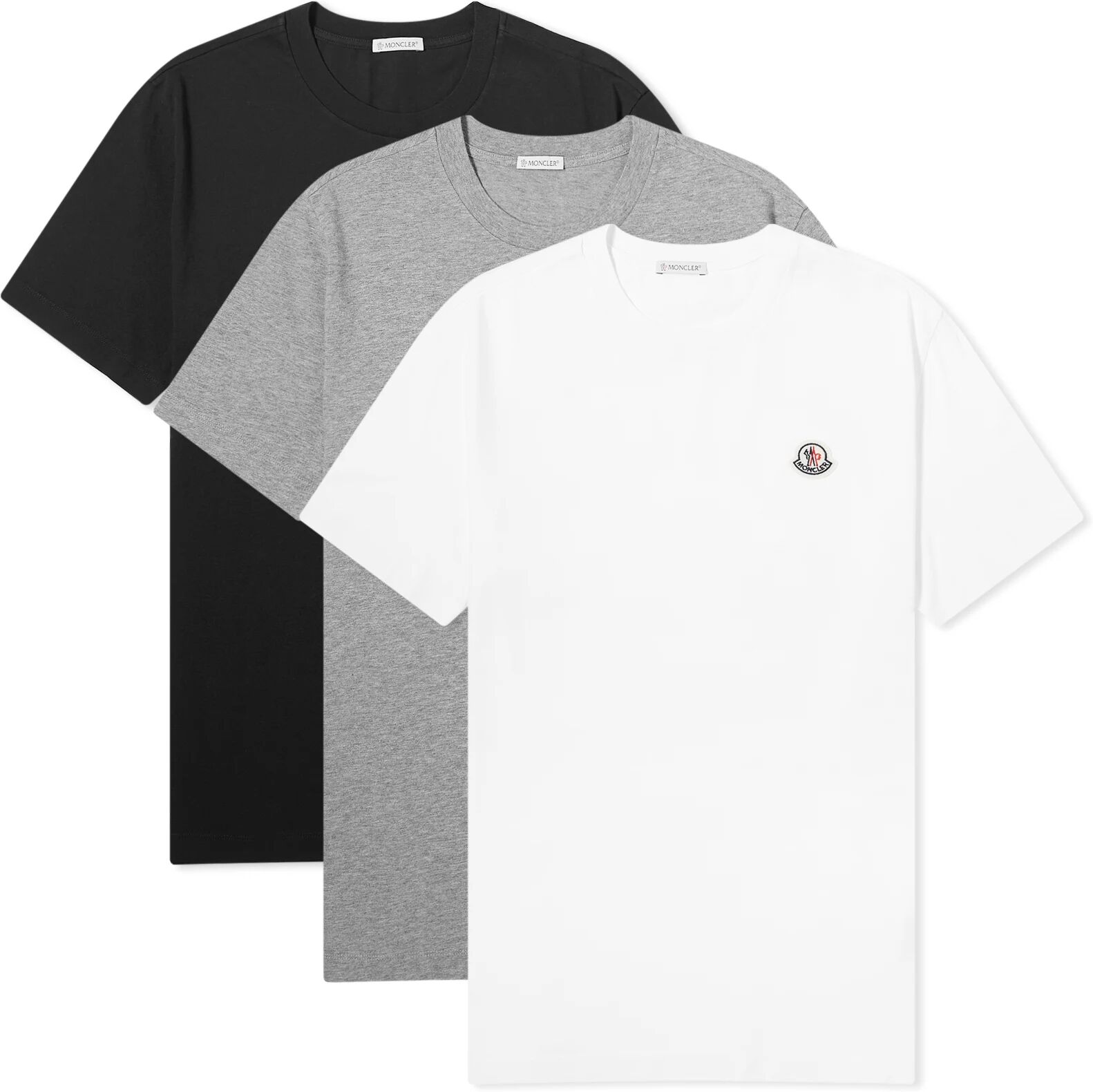 Moncler Men's Logo Badge T-Shirt - 3-Pack in Black/White/Grey, Size Small