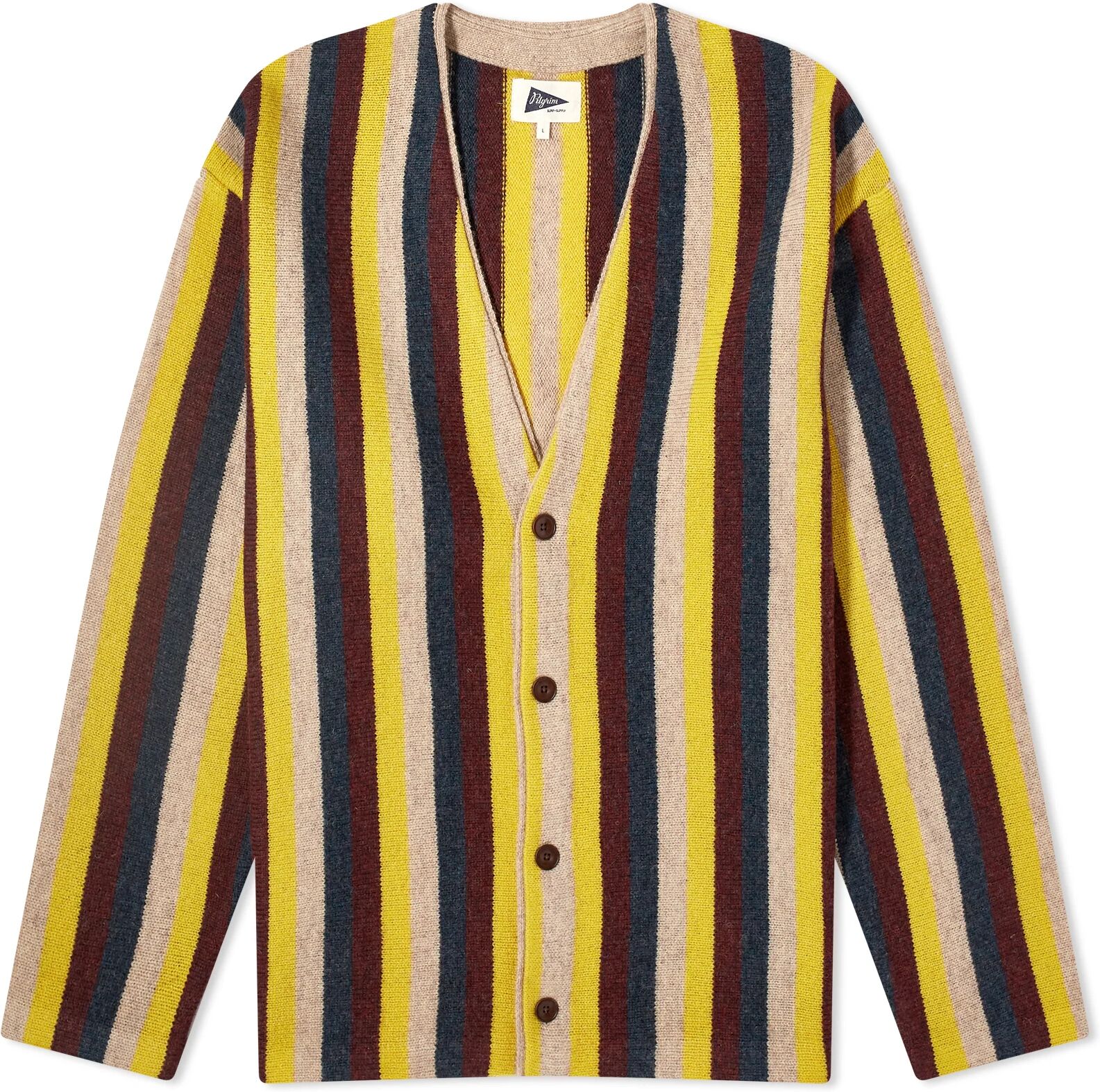 Pilgrim Surf + Supply Men's Kanoa Stripe Knit Cardigan in Yellow Multi, Size Small