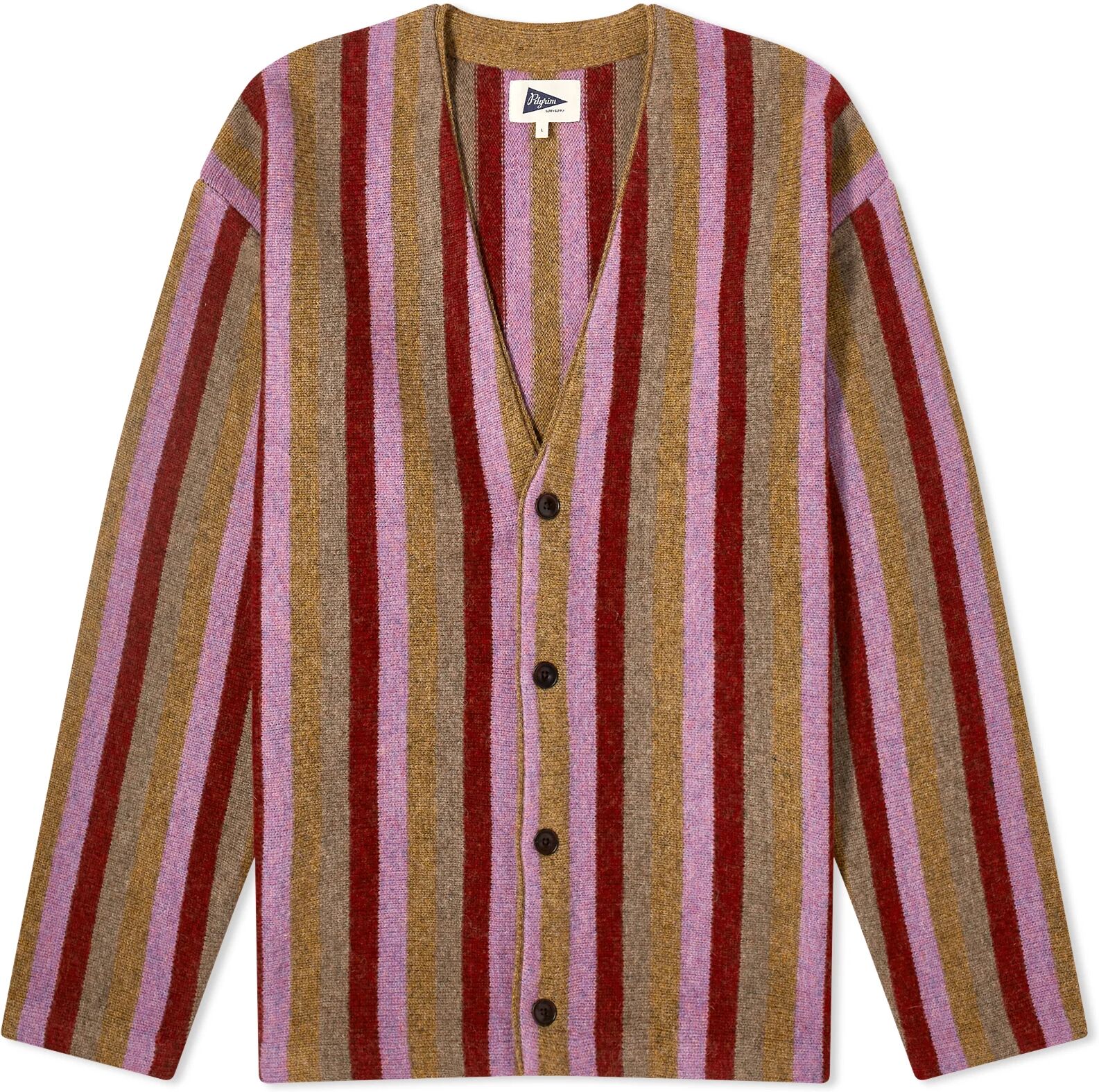 Pilgrim Surf + Supply Men's Kanoa Stripe Knit Cardigan in Red Multi, Size Small