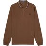 Fred Perry Men's Long Sleeve Twin Tipped Polo Shirt in Burnt Tobacco, Size X-Small