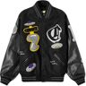 Creepz Men's Invasion Leather Melton Varsity Jacket in Black, Size Small