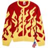 Sky High Farm Men's Flame Crew Neck Cardigan in Red, Size X-Large