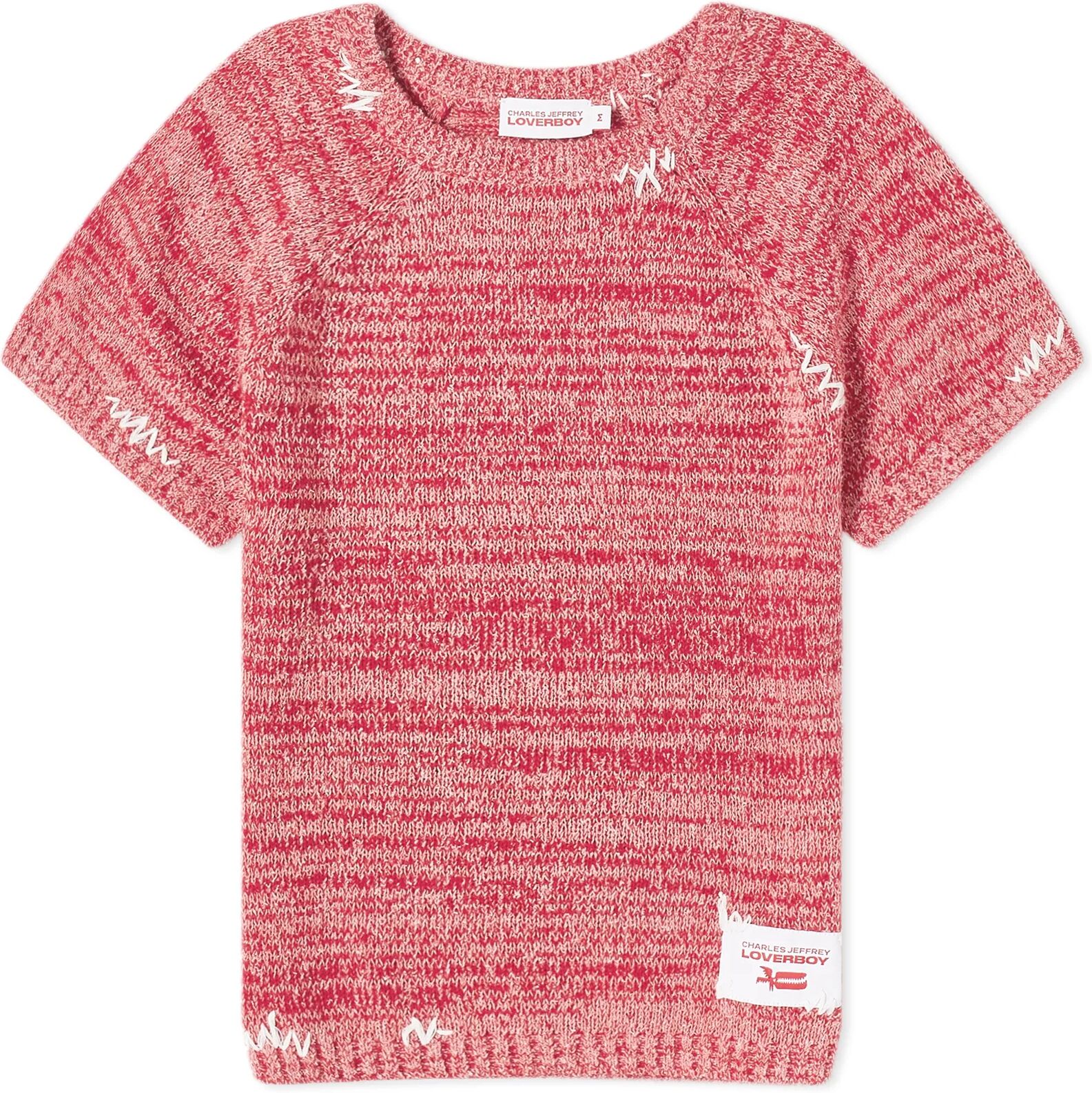 Charles Jeffrey Women's Label Knitted Baby T-Shirt in Red Marl, Size Large