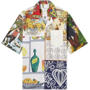 Marine Serre Women's Regenerated Household Linen Bowling Shirt in Multi, Size Large