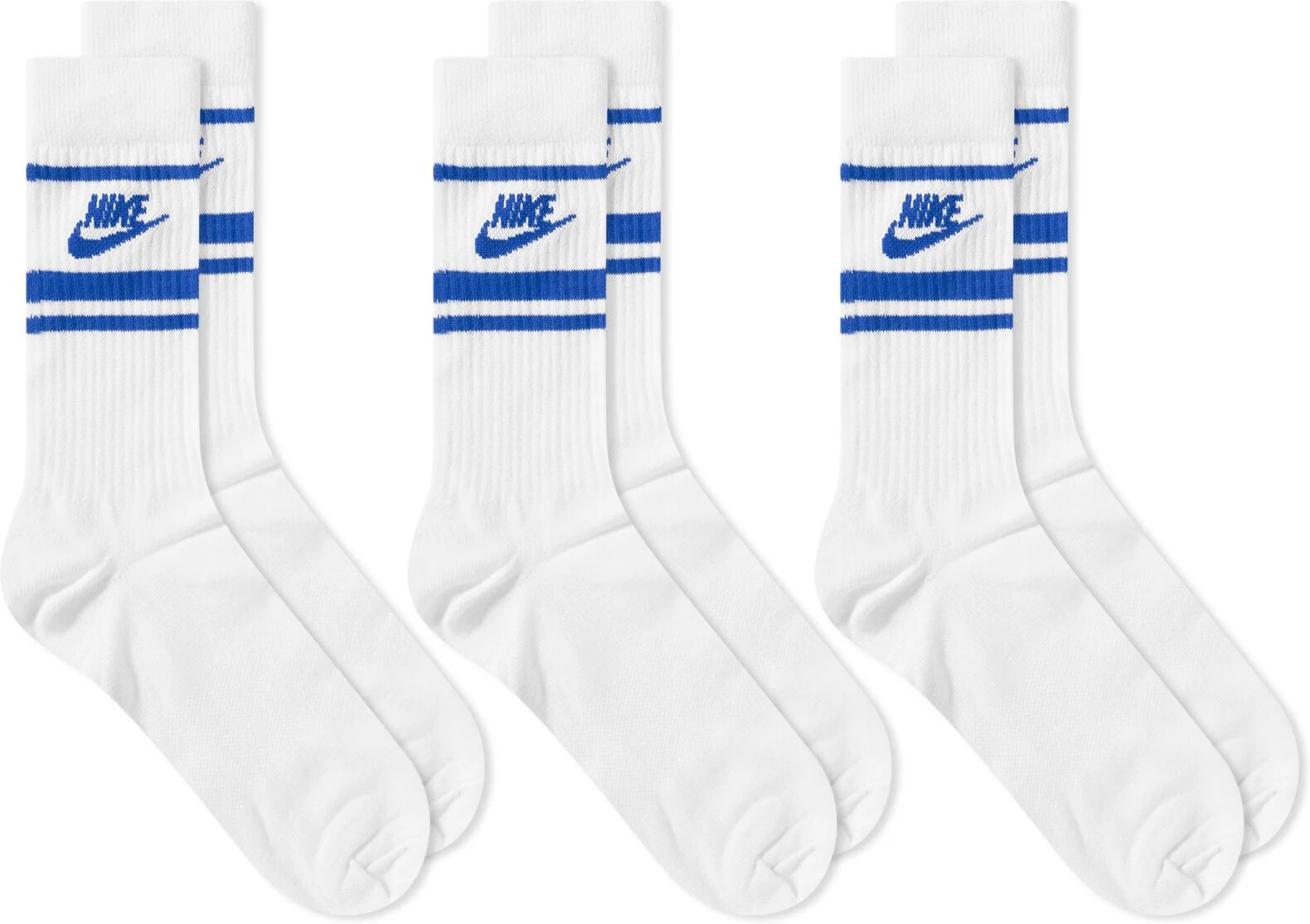 Nike Men's Sportswear Essential Sock - 3 Pack in White/Game Royal, Size Medium