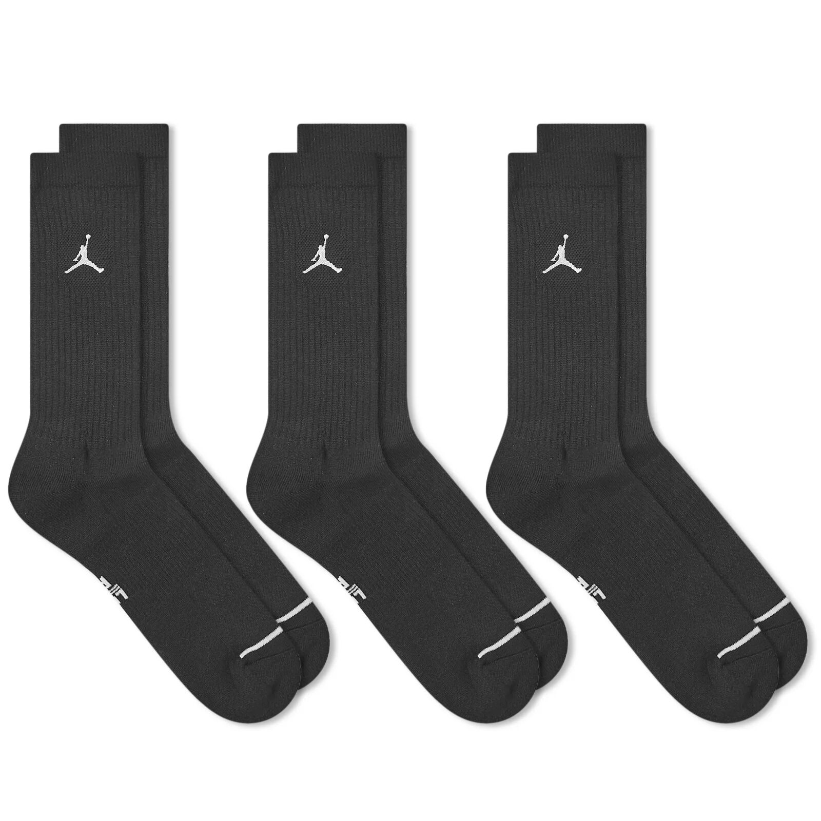 Air Jordan Men's Everyday Cushion Crew Sock - 3 Pack in Black/White, Size Medium