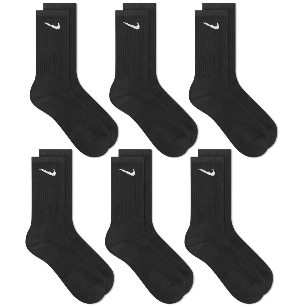Nike Men's Cotton Cushion Crew Sock - 6 Pack in Black/White, Size Small