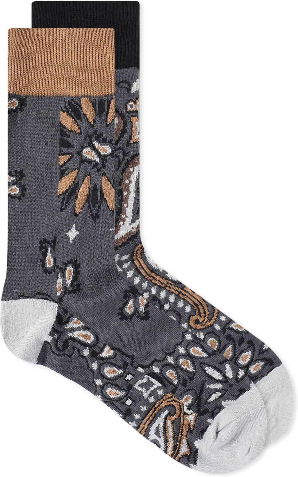 Sacai Men's Bandana Socks in Grey, Size Large