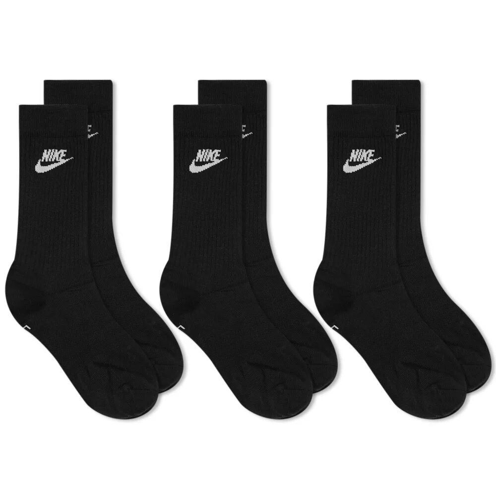 Nike Men's Everyday Essential Sock - 3 Pack in Black/White, Size Medium