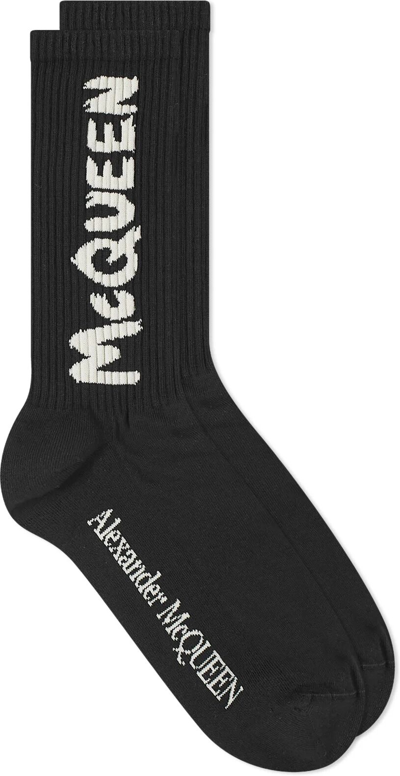 Alexander McQueen Men's Graffiti Logo Sock in Black/Ivory, Size Large