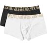 Versace Men's Greek Logo Waistband Boxer - 2 Pack in Black/Gold/White, Size XX-Large