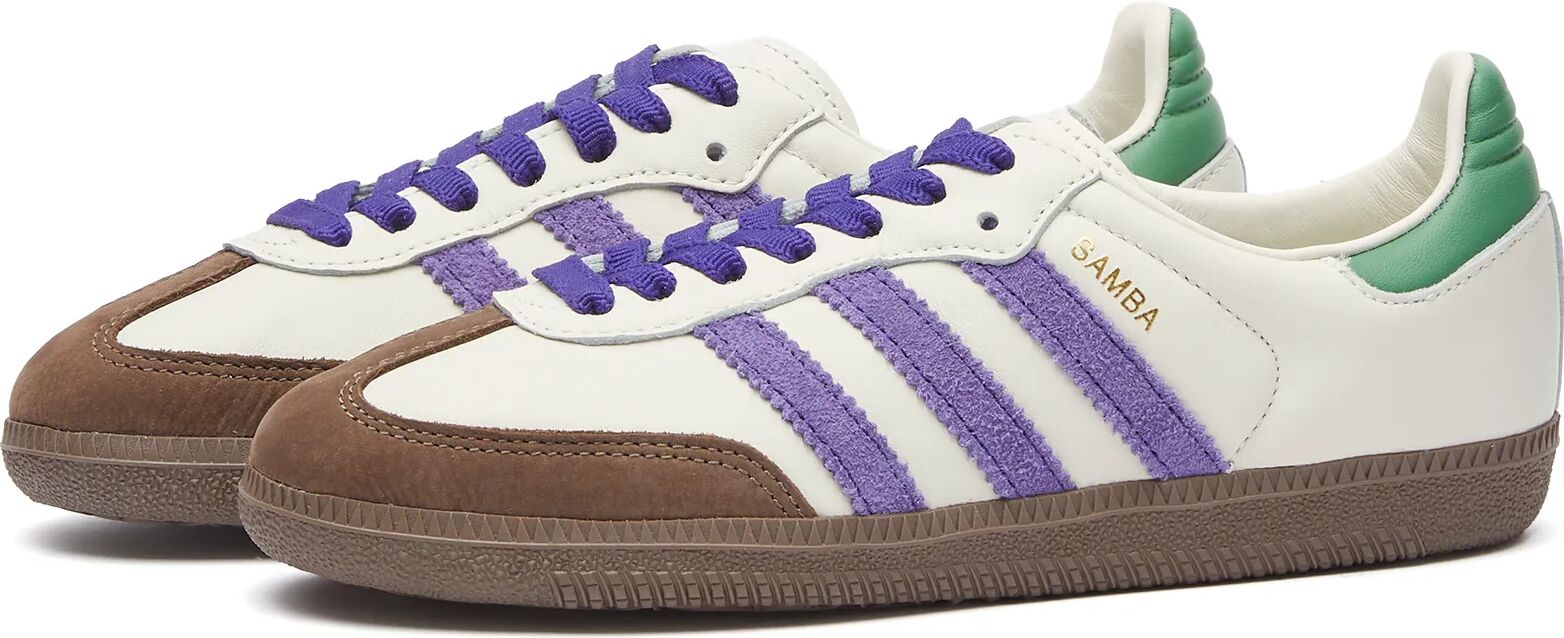 Adidas Samba OG Sneakers in Off White/Collegiate Purple/Pre Loved Green, Size UK 9.5