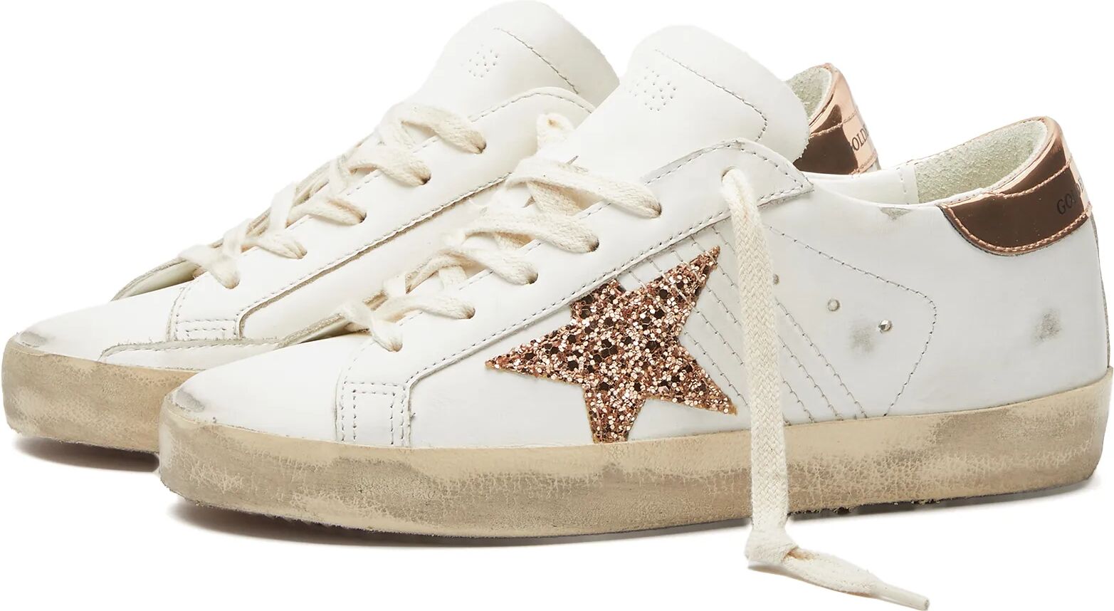 Golden Goose Women's Super Star Leather Sneakers in White/Peach Pink/Antique Rose, Size EU 35