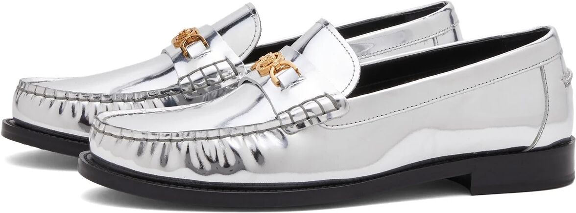 Versace Women's Medusa Head Loafer Shoes in Silver Versace Gold, Size UK 6