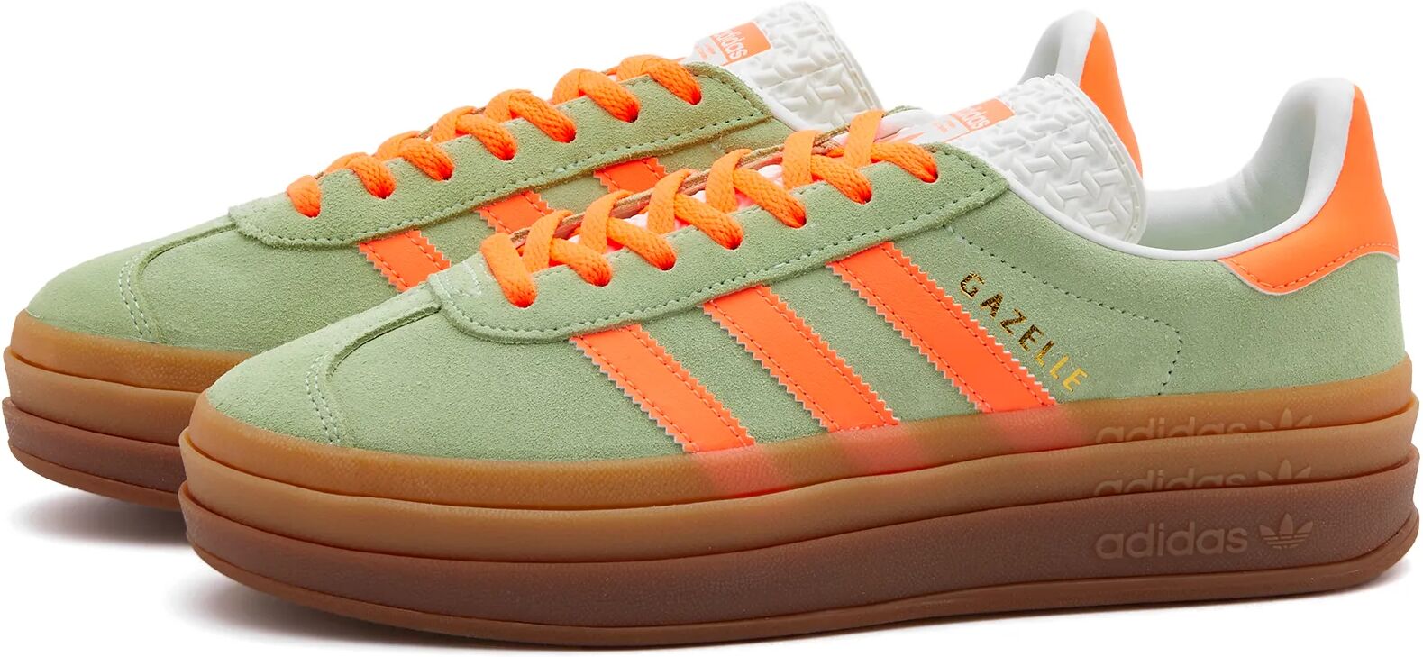 Adidas Women's Gazelle Bold W Sneakers in Semi Green Spark/Screaming Orange/Core White, Size UK 7.5