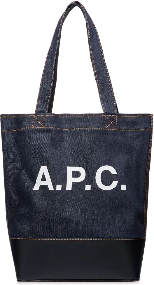 A.P.C. Axelle Denim & Leather Tote in Indigo/Dark Navy