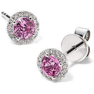 Shane Co. Twila Pink Sapphire & Diamond Halo Studs, Pink/White, White Gold Pink/White