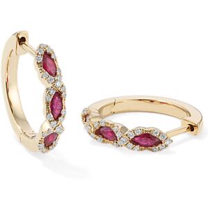 Shane Co. Kirsi Ruby & Diamond Hoops, Red, Yellow Gold Red