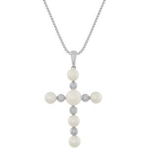 Shane Co. 4-5mm Freshwater Pearl Cross Pendant (18''), White Gold, 18 - 19 White Gold