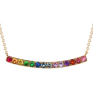 Shane Co. Fiesta Rainbow Gemstone Bar Necklace, Red/Orange/Yellow, Yellow Gold, 18 in Red/Orange/Yellow