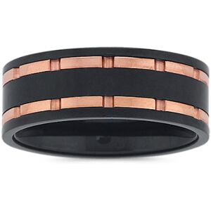 Shane Co. Wedding Band with and Rose Ionic Plating, Black, Cobalt, 8 mm Black
