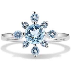 Shane Co. Cosmic-Bloom Topaz Ring in, Blue, Sterling Silver, 1.5 mm Blue