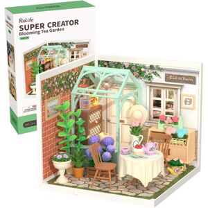 Robotime - Rolife Blooming Tea Garden Super Creator-DIY Plastic Miniature House for Adults, Mini Blocks Model Kit Building Set - Brown Robotime - Rolife Blooming Tea Garden Super Creator-DIY Plastic Miniature House for Adults, Mini Blocks Model Kit Building Set - Brown