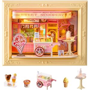 Robotime - Rolife Sweet Scoopery Ice Cream DIY Miniature House Kit Creative Frame 3D Wall-Mountable Mini Room Building Set - Brown Robotime - Rolife Sweet Scoopery Ice Cream DIY Miniature House Kit Creative Frame 3D Wall-Mountable Mini Room Building Set - Brown