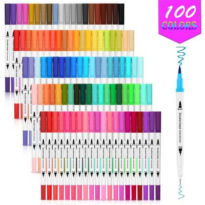 AGPtek - 100 Colors Dual Tip Brush Marker Pens with 0.4 Fine Tip - Multicolor AGPtek - 100 Colors Dual Tip Brush Marker Pens with 0.4 Fine Tip - Multicolor