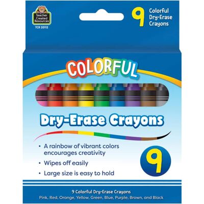 Teacher Created Resources - Colorful Dry-Erase Crayons, Pack of 9 Teacher Created Resources - Colorful Dry-Erase Crayons, Pack of 9