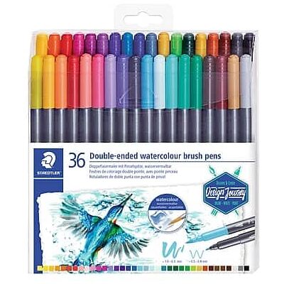 Staedtler - Washable Double-Ended Watercolor Brush Pens, Twin Tip - Assorted Colors Staedtler - Washable Double-Ended Watercolor Brush Pens, Twin Tip - Assorted Colors